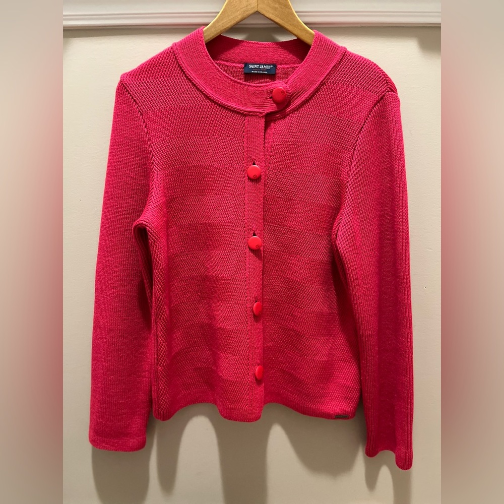 Saint James Pink Button Front Wool Blend Cardigan Nautical Sz 8 - Picture 2 of 14